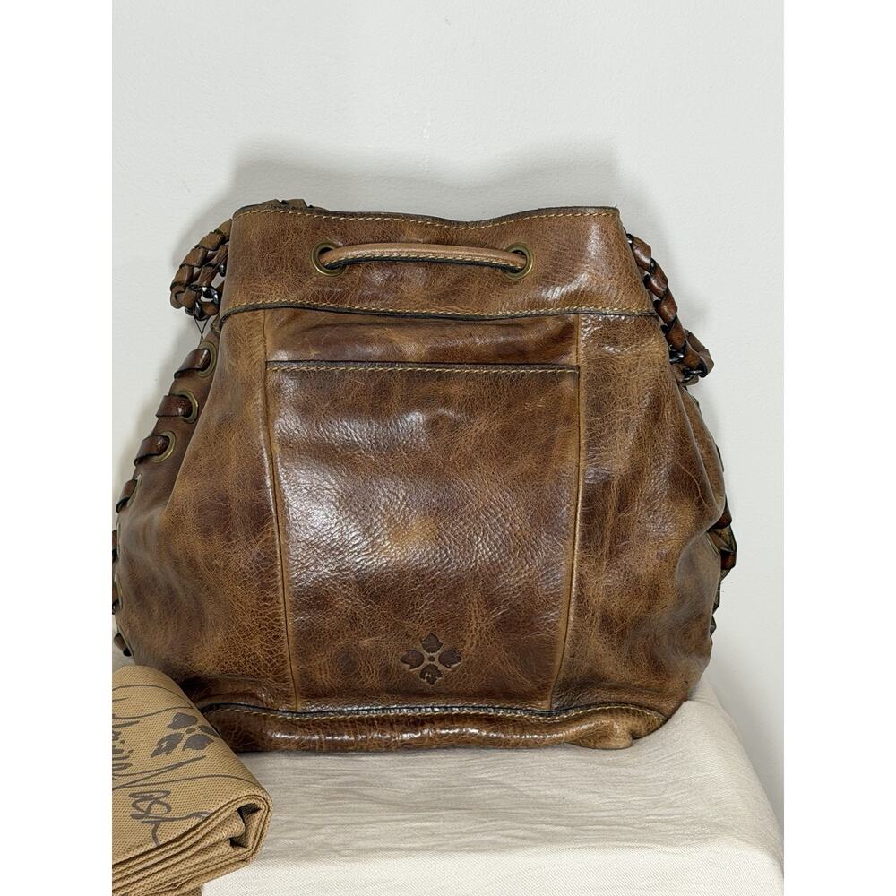 Patricia Nash Bucket Bag Woven Drawstring Brown Braided Distressed Grommet - Picture 2 of 11